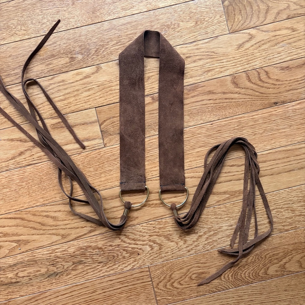 Vintage 70’s Kim Craftsmen Brown Suede Fringe Tie Belt with Brass Rings